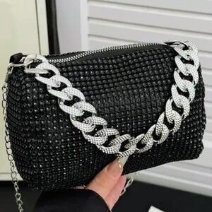 Elegant Black Rhinestone Chain Bag